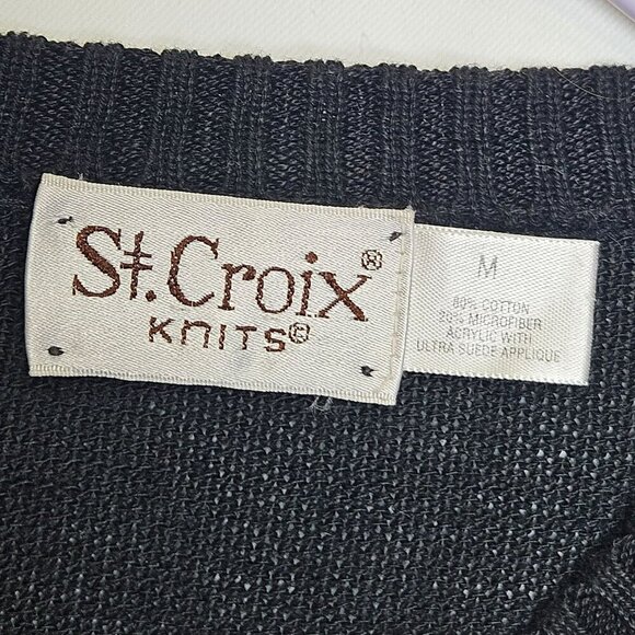 Vintage St. Croix Knits Black Sweater M Geometric Design Ultra Suede Accents‎ - Picture 4 of 7